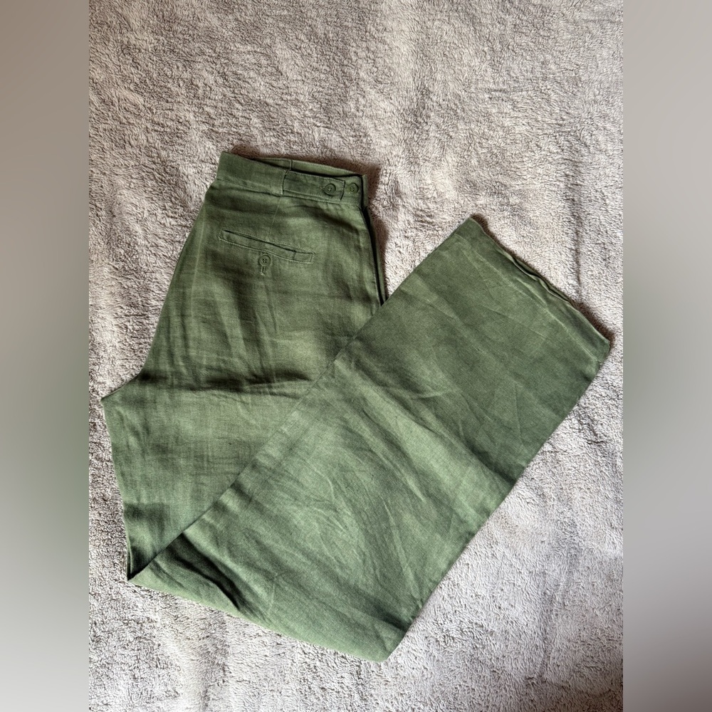 Olive Green Wide-Leg Trousers